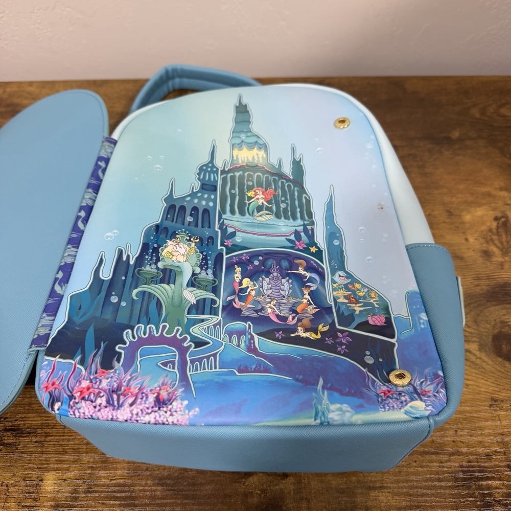 Loungefly Disney‎ The Little Mermaid Ariel Castle Mini Backpack NWT READ Stained - Picture 2 of 9